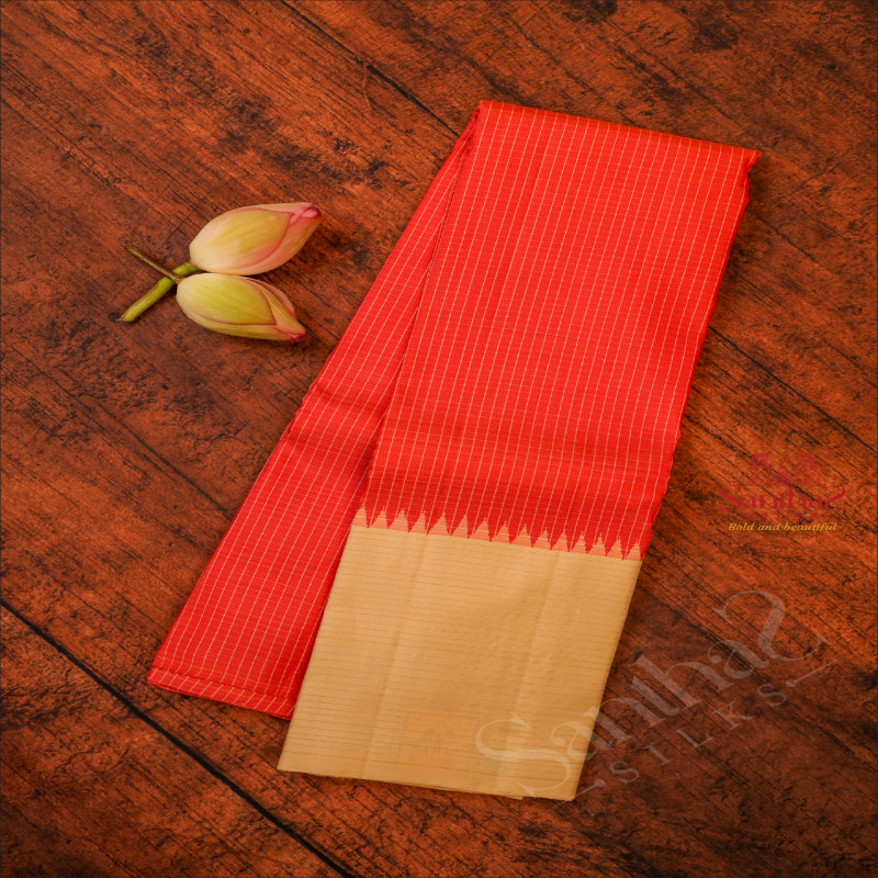 ONESIDE BORDER PEACH COLOUR BODY WITH CONTRAST BLOUSE & BORDER