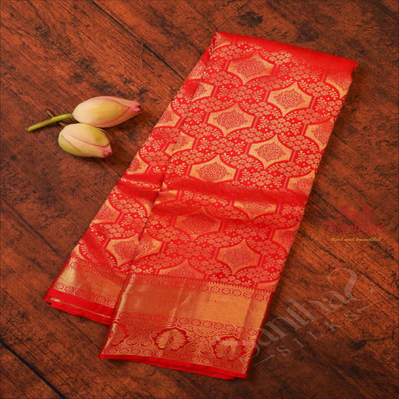 BLOOD RED COLOUR BODY WITH JACQUARD FLORAL PATTERN WITH SELF BLOUSE & BORDER