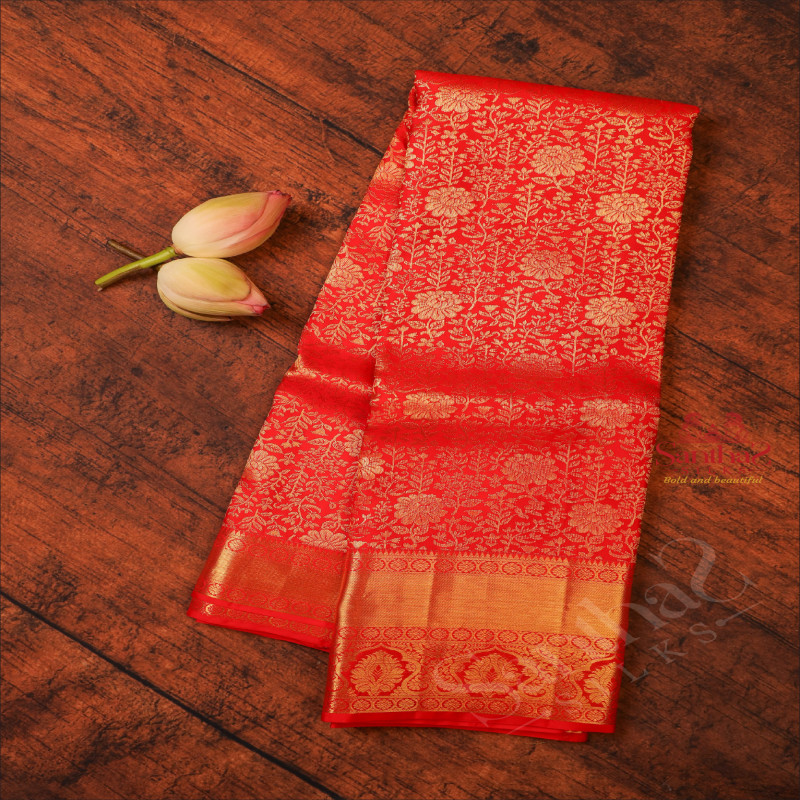 BLOOD RED COLOUR BODY WITH FLORAL JACQUARD BUTTA WITH SELF BORDER & BLOUSE