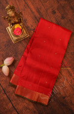 9 YARDS MADISAR RED COLOUR BODY WITH GOLDEN ZARI COIN BUTTA WITH SELF BLOUSE