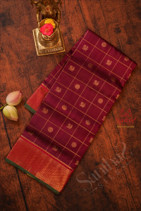 9-yards-madisar-violet-colour-checked-body-with-golden-annam-chakkaram-butta-self-border-without-blouse