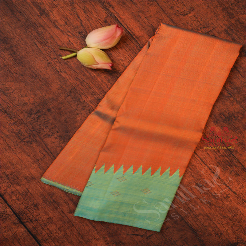 BORDERLESS RUST ORANGE COLOUR BODY WITH CONTRAST BLOUSE & PALLU