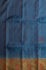 BLUE COLOUR BODY WITH GOLDEN ZARI EMBOSED WITH CONTRAST BLOUSE & BORDER