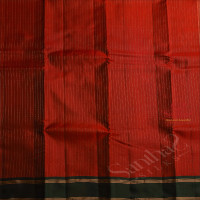VERMILION RED COLOUR BODY WITH GOLDEN ZARI STRIPS WITH CONTRAST BLOUSE & BORDER