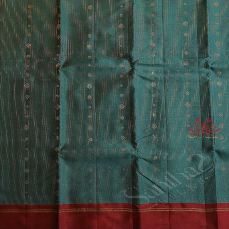 BLUE COLOUR BODY WITH GOLDEN ZARI BUTTA WITH CONTRAST BLOUSE & BORDER