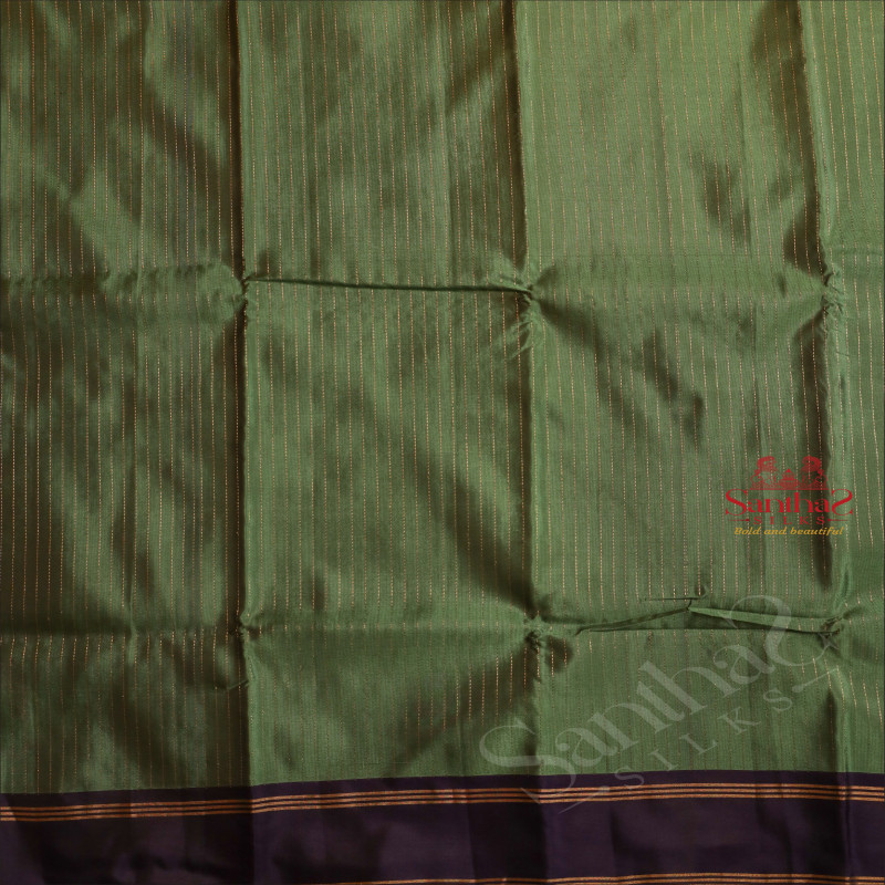 OLIVE GREEN COLOUR BODY WITH GOLDEN ZARI STRIPS WITH CONTRAST BLOUSE & BORDER