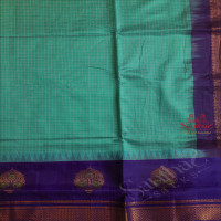 TURQUOISE BLUE COLOUR CHECKED BODY WITH CONTRAST BLOUSE & BORDER