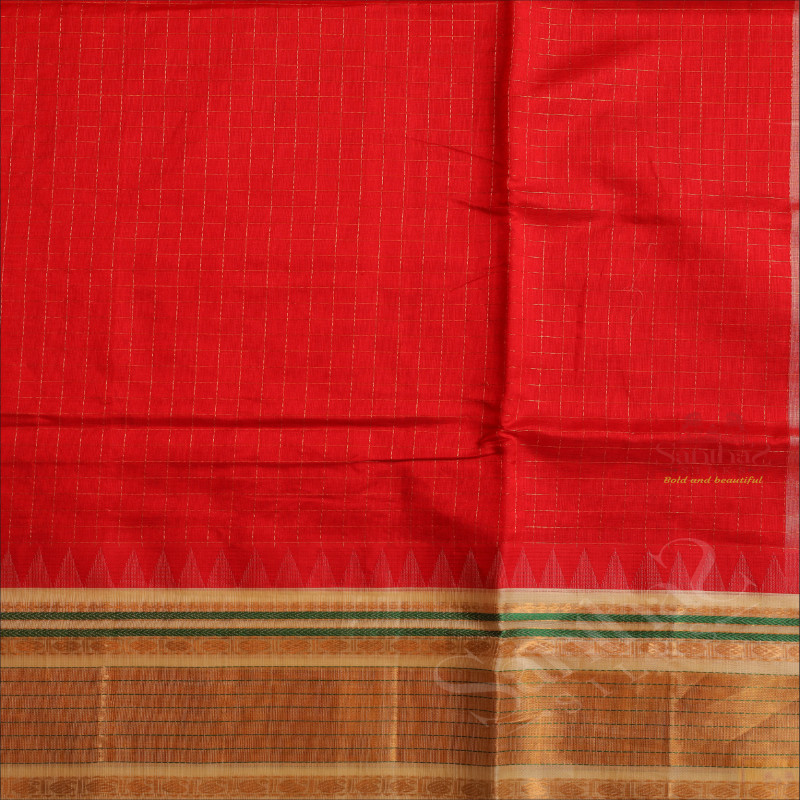RED COLOUR CHECKED BODY WITH CONTRAST BLOUSE & BORDER