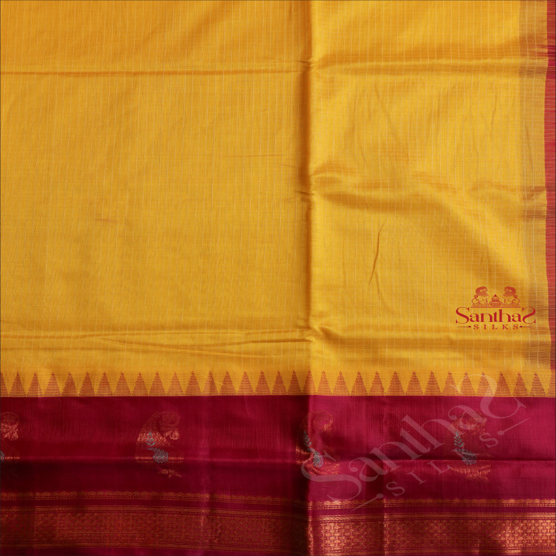 LEMON YELLOW COLOUR CHECKED BODY WITH CONTRAST BLOUSE & BORDER