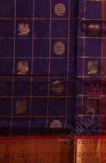 DARK VIOLET COLOUR CHECKED BODY WITH GOLDEN ZARI ANNAM CHAKKARAM BUTTA WITH CONTRAST BLOUSE & BORDER