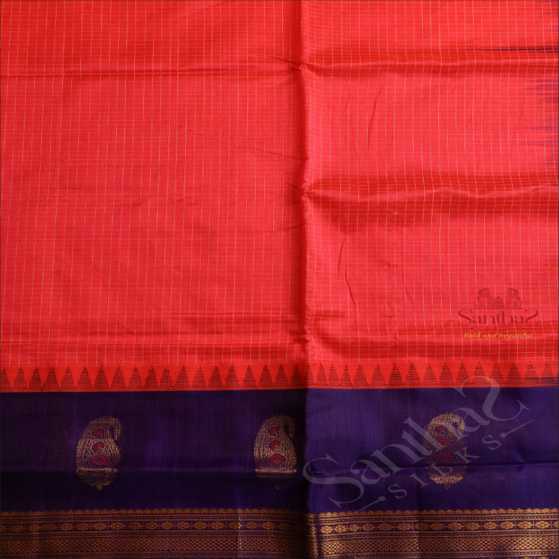 PINK COLOUR CHECKED BODY WITH CONTRAST BLOUSE & BORDER