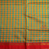 YELLOW AND GREEN COLOUR CHECKED BODY WITH CONTRAST BLOUSE & BORDER