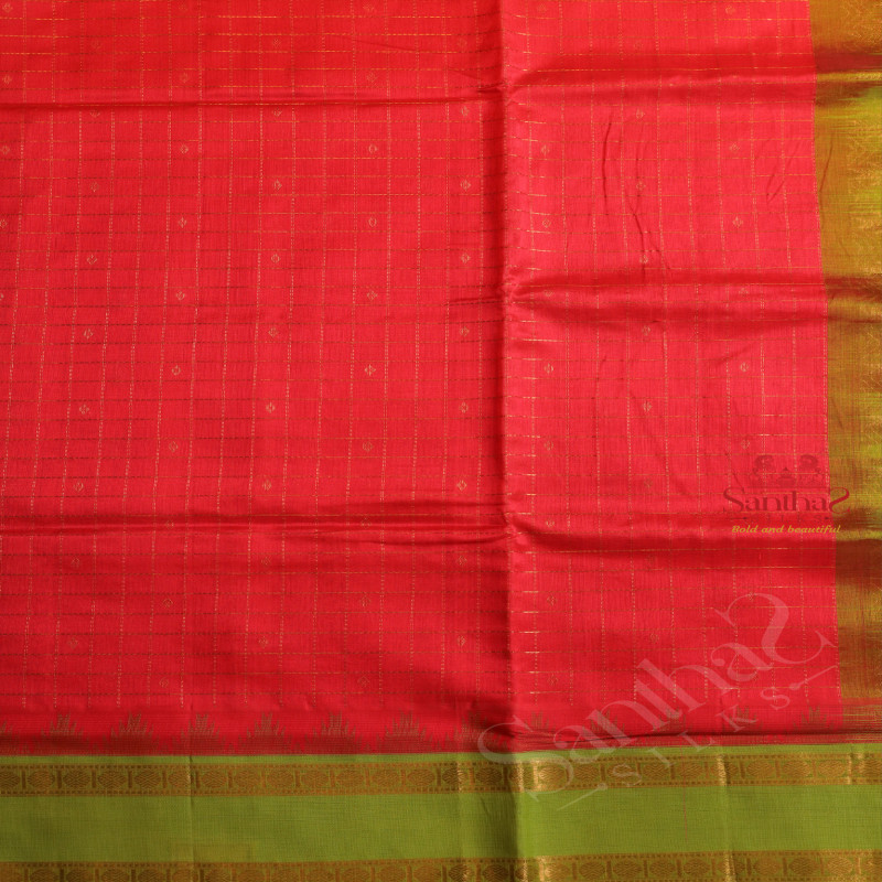 LIGHT PINK COLOUR CHECKED BODY WITH GOLDEN ZARI BUTTA WITH CONTRAST BLOUSE & BORDER