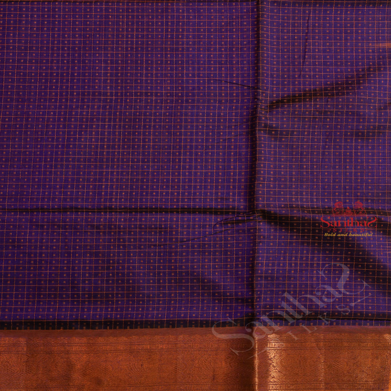 VIOLET COLOUR CHECKED BODY WITH CONTRAST BLOUSE & BORDER