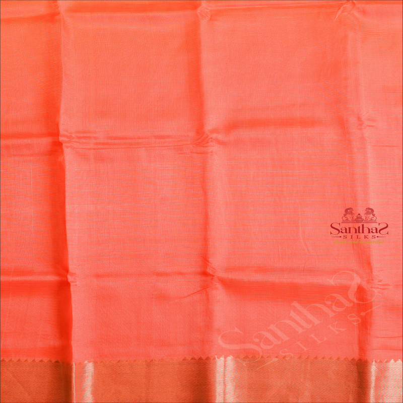 MANGALAGIRI SILK PEACH COLOUR SAREE WITH ZARI BORDER AND CONTRAST FLORAL PATTERN BLOUSE