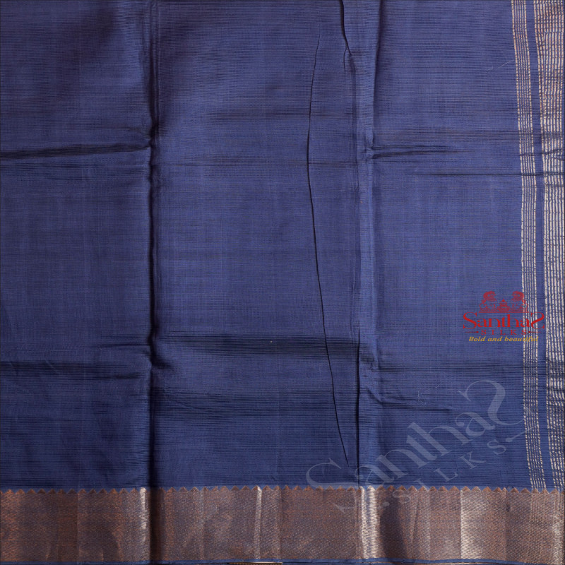 MANGALAGIRI SILK BLUE COLOUR SAREE WITH ZARI BORDER AND CONTRAST FLORAL PATTERN BLOUSE