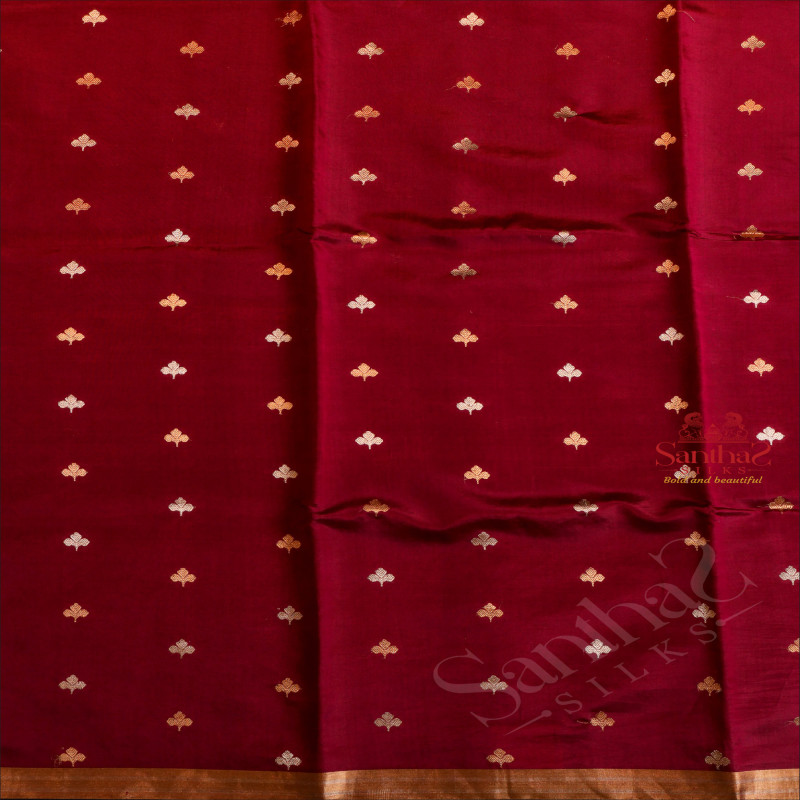 DARK PINK COLOUR RAW MANGO SAREE WITH BANARASI BUTTA WITH CONTRAST BLOUSE & BORDER