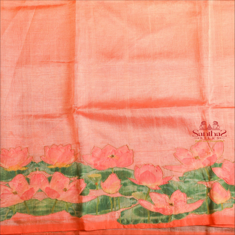 MANGALAGIRI COTTON DARK PEACH COLOUR BODY WITH APPLICK WORK AND SELF COLOUR PALLU & BLOUSE