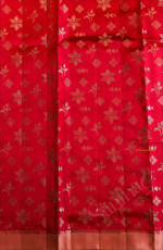 RANI PINK COLOUR RAW MANGO SAREE WITH SILVER ZARI MOTIF WITH CONTRAST BLOUSE & BORDER