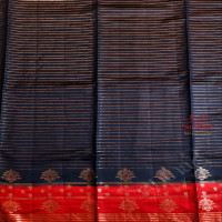  CHINIYA SAREE IN SPACE BLUE COLOUR WITH STRIPS DESIGN BODY & BUTTA AND CONTRAST COLOUR PALLU & BLOUSE