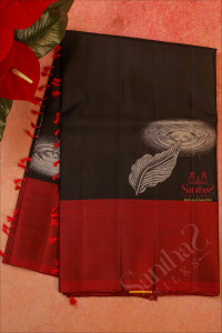 black-colour-body-with-silver-zari-leaf-butta-with-contrast-blouse-border