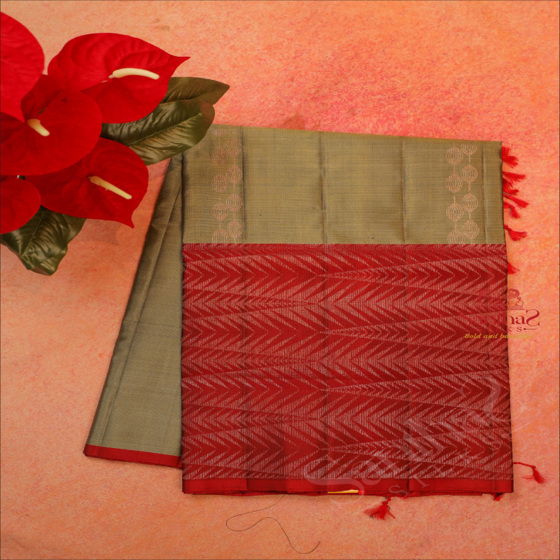 DARK MOSS GREEN COLOUR BODY WITH COPPER ZARI FANCY BUTTA WITH CONTRAST BLOUSE & BORDER