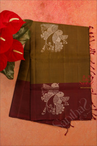mehendhi-green-colour-body-with-silver-zari-bird-butta-with-contrast-blouse-border