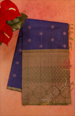 DARK BLUE COLOUR BODY WITH COPPER ZARI KOLAM BUTTA WITH CONTRAST BLOUSE & BORDER