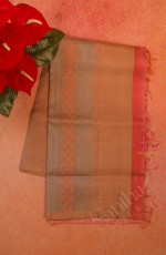 BORDERLESS PEANUT BROWN COLOUR BODY WITH NEEM ZARI FLORAL BUTTA WITH CONTRAST BLOUSE