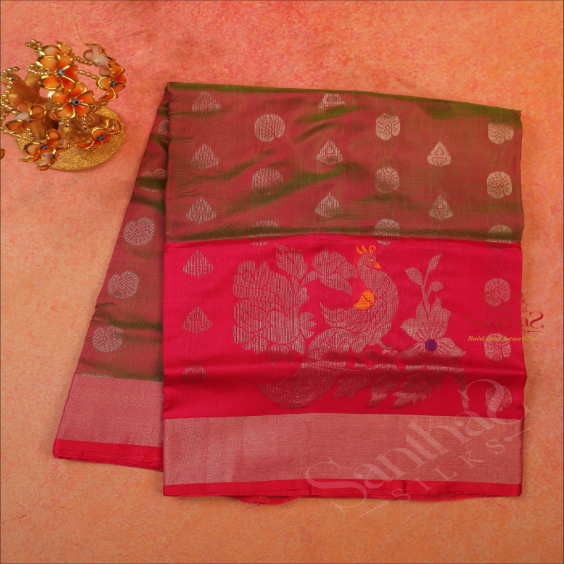 PINK COLOUR BODY WITH SILVER ZARI BUTTA WITH SELF BLOUSE