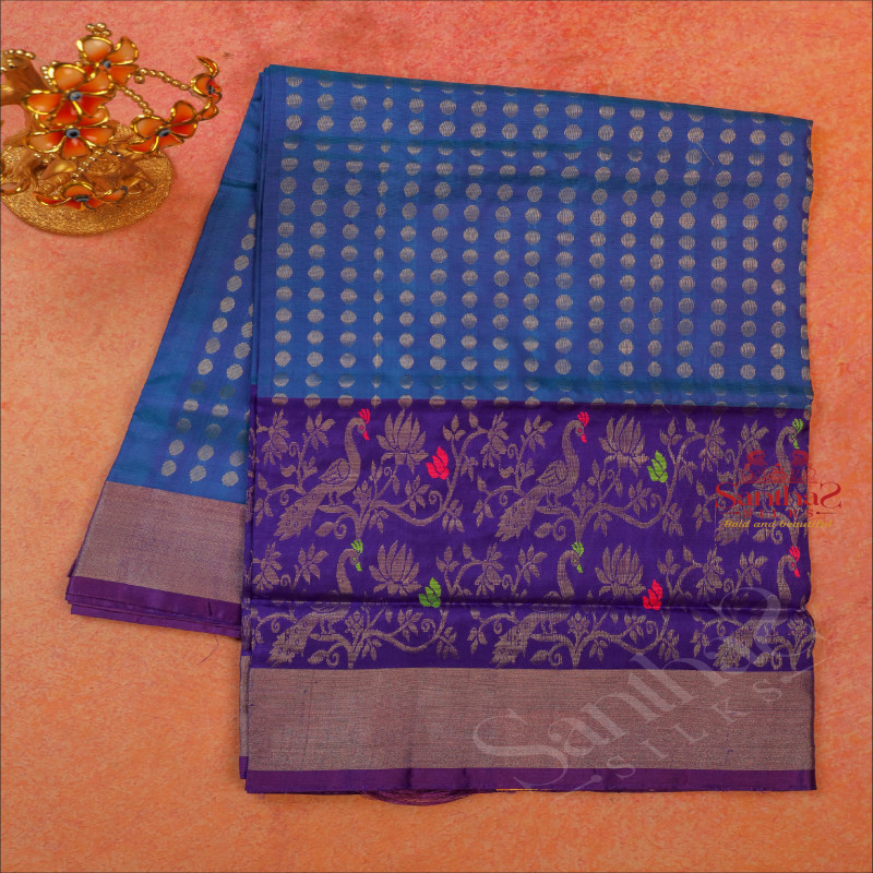 VIOLET COLOUR BODY WITH SIVER ZARI COIN BUTTA WITH SELF BLOUSE