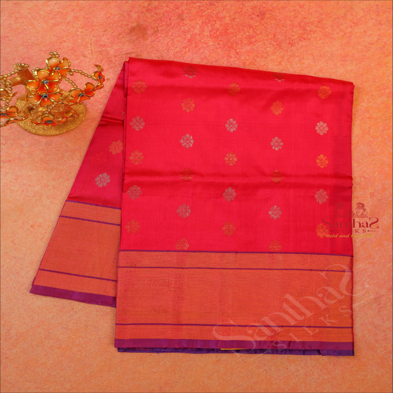 PINK COLOUR BODY WITH GOLDEN ZARI FLORAL BUTTA WITH CONTRAST BLOUSE & BORDER