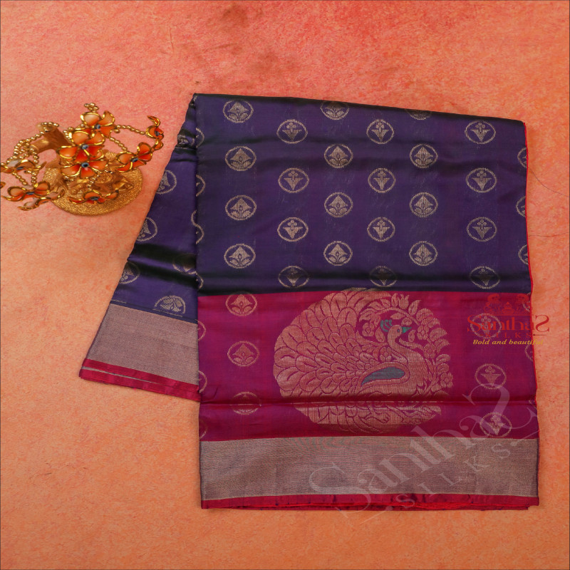 VIOLET COLOUR BODY WITH SILVER ZARI BUTTA WITH CONTRAST BLOUSE & BORDER