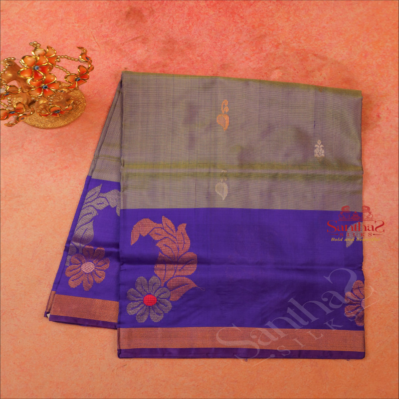 DUAL SHADE GREEN COLOUR BODY WITH GOLDEN ZARI FLORAL BUTTA WITH CONTRAST BLOUSE & BORDER