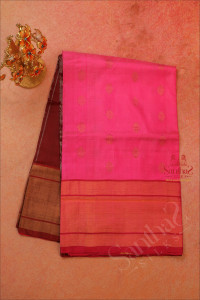 pink-colour-body-with-golden-zari-butta-with-contrast-blouse-border