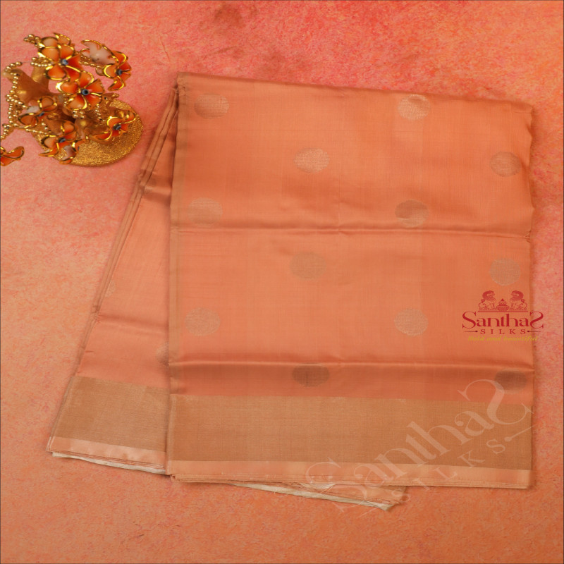 PEACH COLOUR BODY WITH SILVER ZARI COIN BUTTA WITH SELF BLOUSE