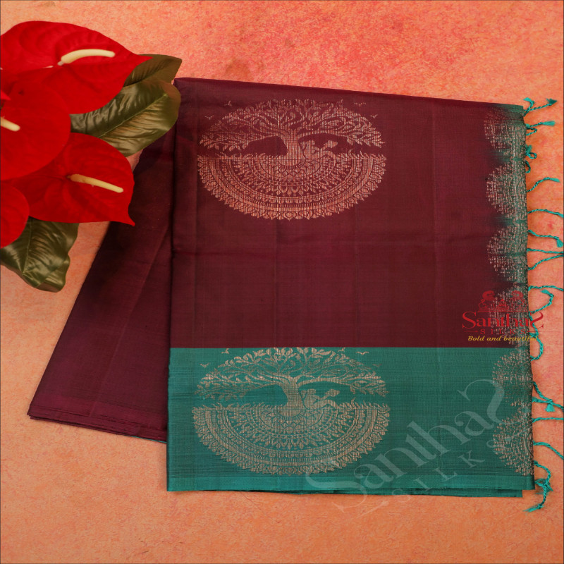 PURPLE COLOUR BODY WITH COPPER ZARI TREE BUTTA WITH CONTRAST BLOUSE & BORDER