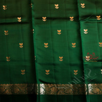  RAW MANGO SAREE IN BOTTLE GREEN COLOUR WITH ZARI BUTTA WITH CONTRAST BLOUSE