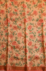  CHANDERI SAREE IN SANDAL COLOUR WITH FLORAL PRINT WITH CONTRAST BLOUSE