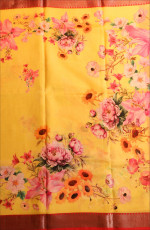  MANGALAGIRI COTTON BODY IN YELLOW COLOUR WITH DIGITAL PRINT DESIGN AND CONTRAST COLOUR PALLU & BLOUSE