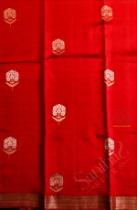 BLOOD RED COLOUR RAW MANGO SAREE WITH ZARI BUTTA WITH SELF BLOUSE