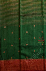 DARK GREEN COLOUR RAW SILK SAREE BODY WITH BITTAS & STRIPS AND CONTRAST PALLU & BLOUSE