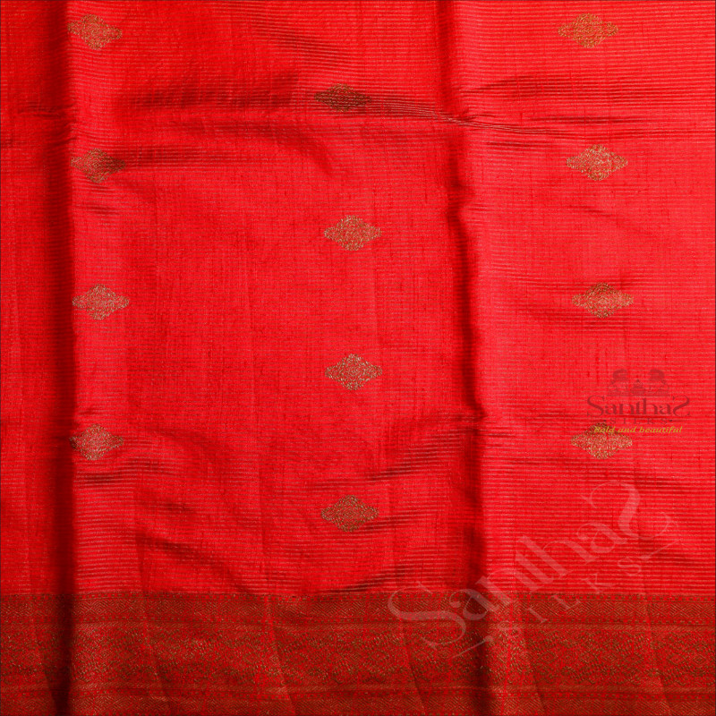 RED COLOUR RAW SILK SAREE WITH GOLDEN ZARI BUTTA WITH SELF BLOUSE & BORDER