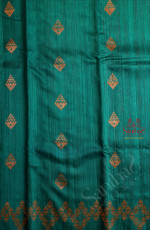 BORDERLESS TIFFANY BLUE COLOUR RAW SILK SAREE WITH GOLDEN ZARI MOTIF WITH CONTRAST BLOUSE