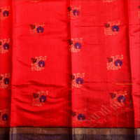 RED COLOUR JUTE SILK SAREE WITH GOLDEN ZARI FLORAL MOTIF WITH CONTRAST BLOUSE & BORDER