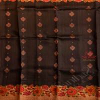 BLACK COLOUR RAW SILK SAREE WITH COPPER ZARI MOTIF WITH CONTRAST BLOUSE & BORDER