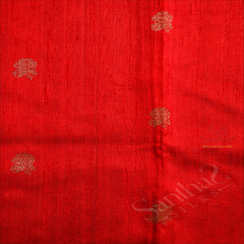 VENETIAN RED COLOUR RAW SILK SAREE BODY WITH GOLDEN ZARI BUTTAS AND CONTRAST COLOUR PALLU & BLOUSE