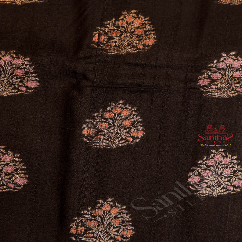 BLACK COLOUR BANARAS SAREE BODY WITH MULTI COLOUR THREAD WORK DESIGN AND CONTRAST PALLU & BLOUSE