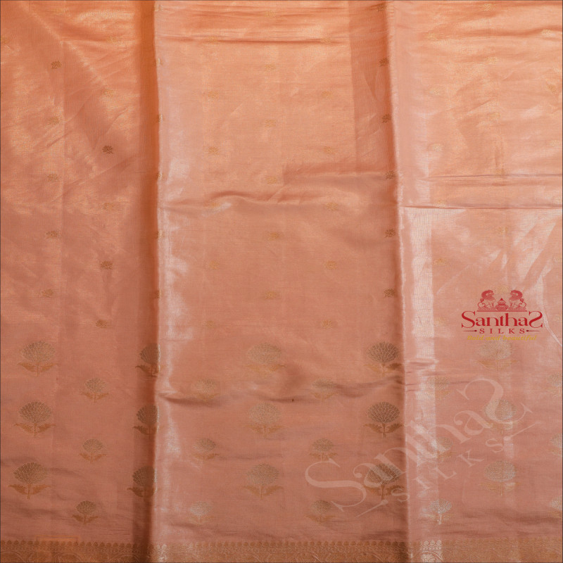 COPPER ROSE GOLD COLOUR TISSUE MIX SAREE BODY WITH ROSEGOLD & SILVER ZARI BUTTAS AND SELF COLOUR PALLU & BLOUSE
