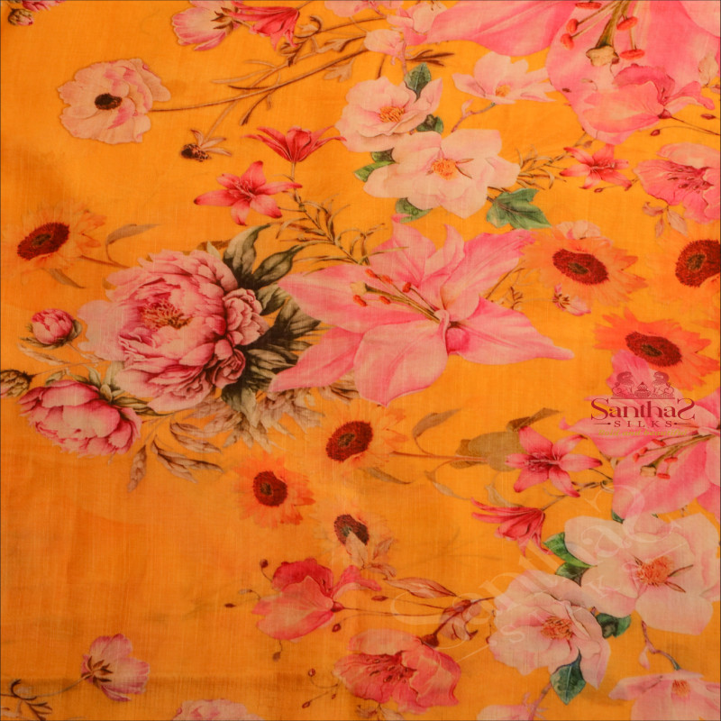  MANGALAGIRI COTTON BODY WITH DIGITAL PRINT DESIGN IN MANGO YELLOW COLOUR AND CONTRAST COLOUR DIGITAL PRINT DESIGN PALLU & BLOUSE